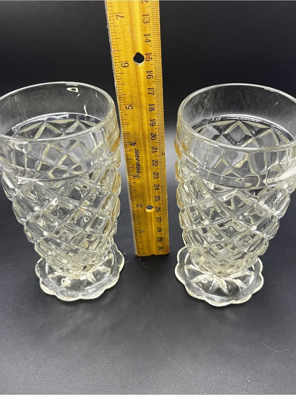 Anchor Hocking Waterford Waffle clear Glass Footed Goblets Set of 2